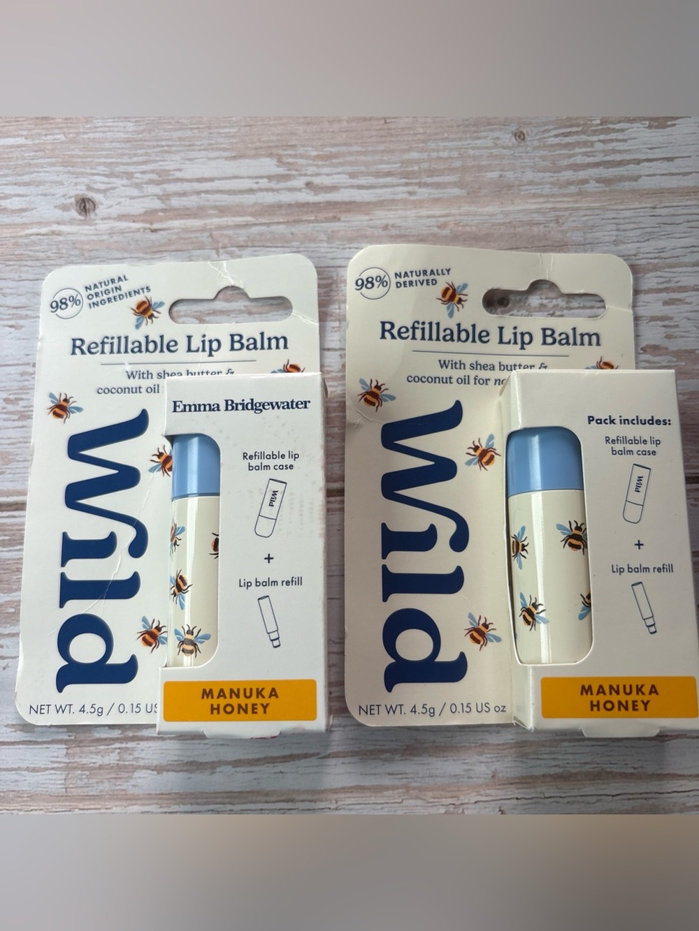 Wild Refillable Lip Balm - Manuka Honey Lot of 2